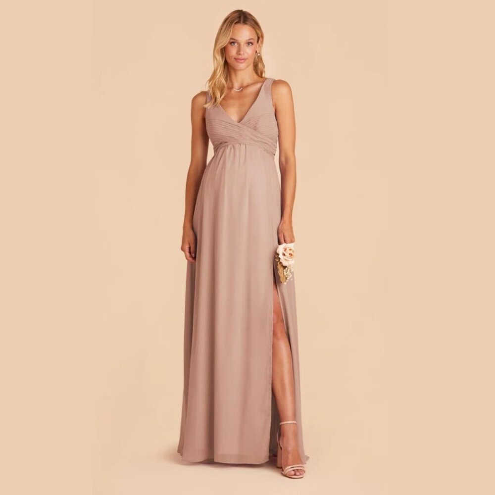 Birdy Grey Laurie Empire Waist Chiffon Bridesmaid Dress Gown Slit Taupe‎ Wedding